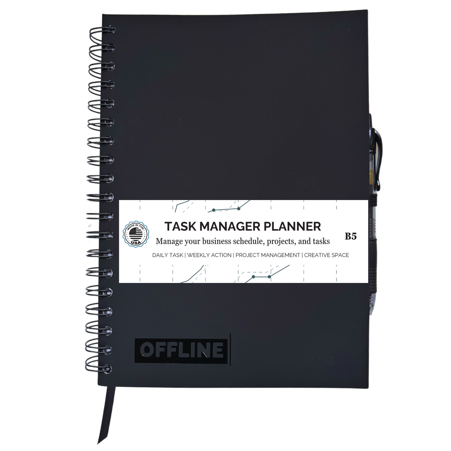 OFFLINE Task Manager - Planner for Business Tasks and Projects - Spiral Notebook - B5