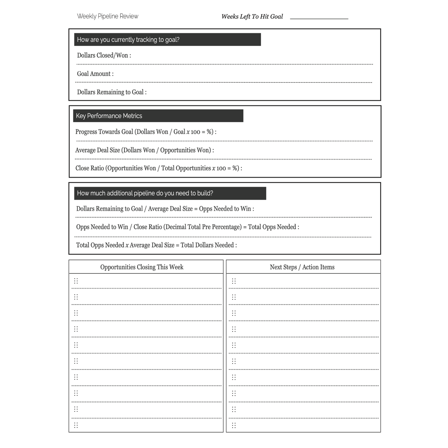 Sales Performance Planner - Calls, Demos, Pipeline Management, MEDDICC - 8.5 x 11